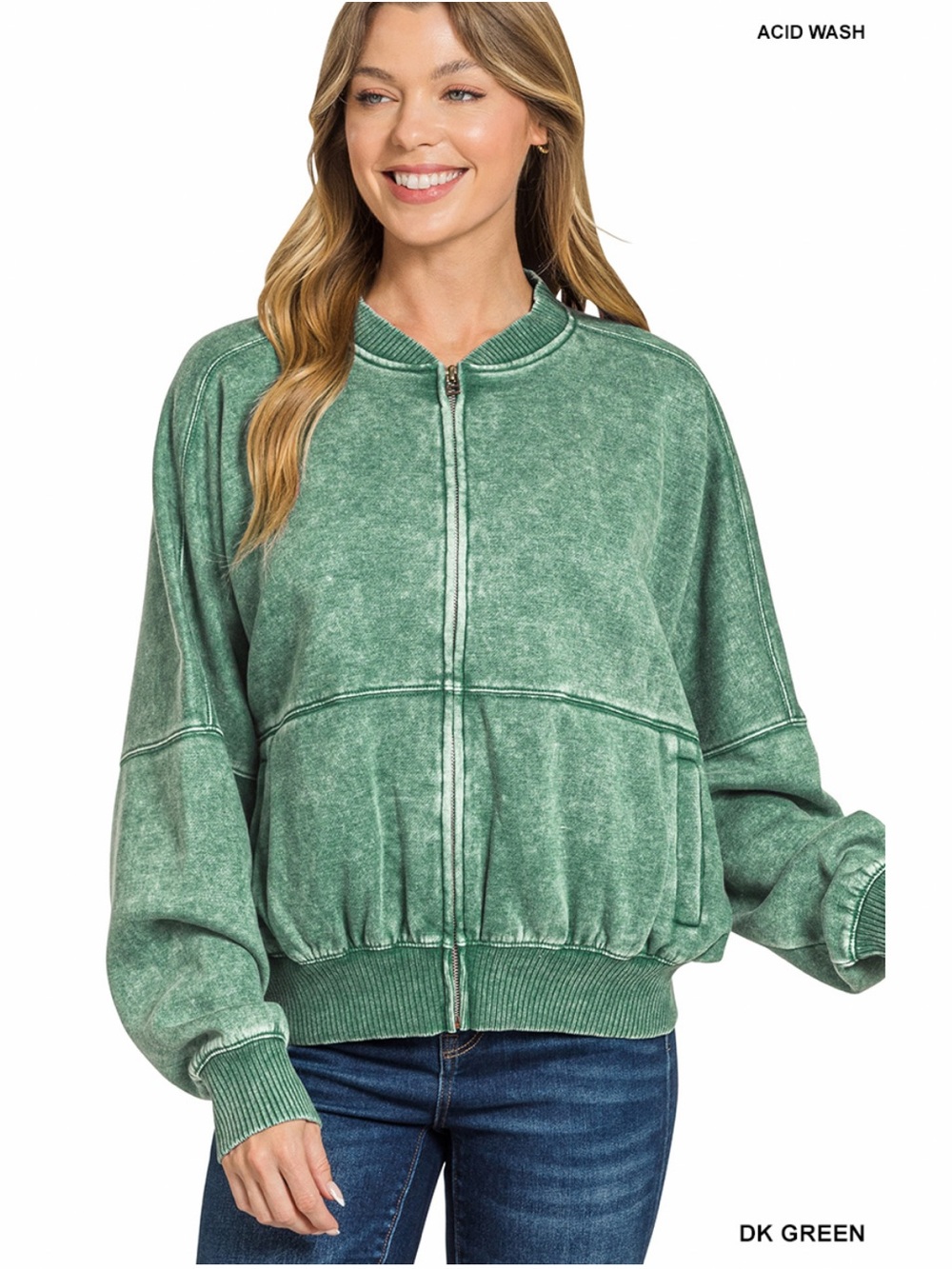 354 Zenana dark green ACID WASHED FLEECE
JACKET